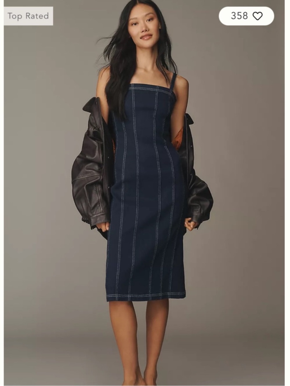 New Anthropologie Pilcro Square Neck Seamed Corset Blue Denim Jean Midi Dress M